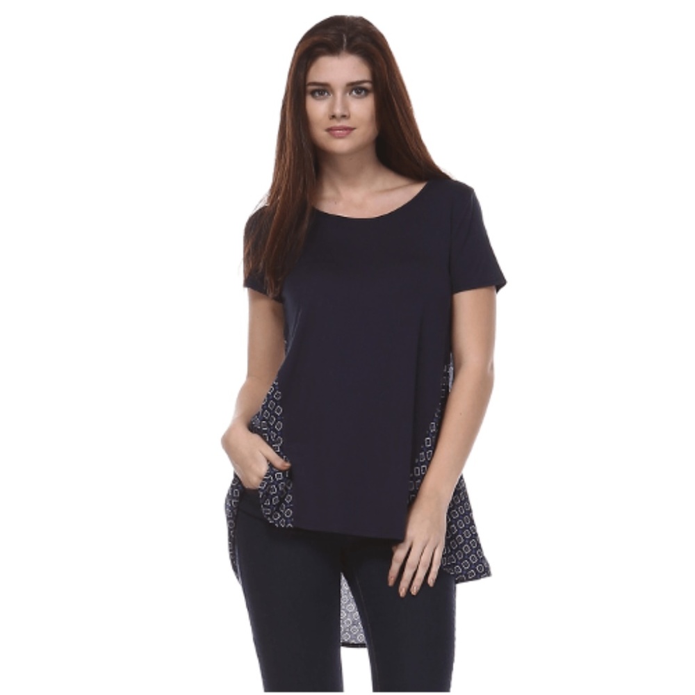 High Low Hem Shirt Mix Fabric Printed